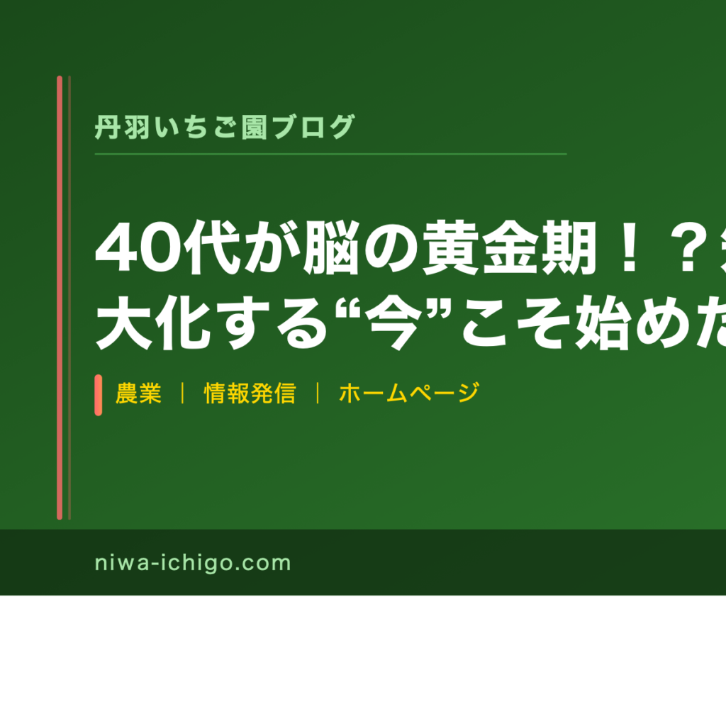 40代が脳の黄金期！？知力と経験を最大化する“今”こそ始めたい脳活法　～君たちは「農」生きるか～ - 記事サムネイル