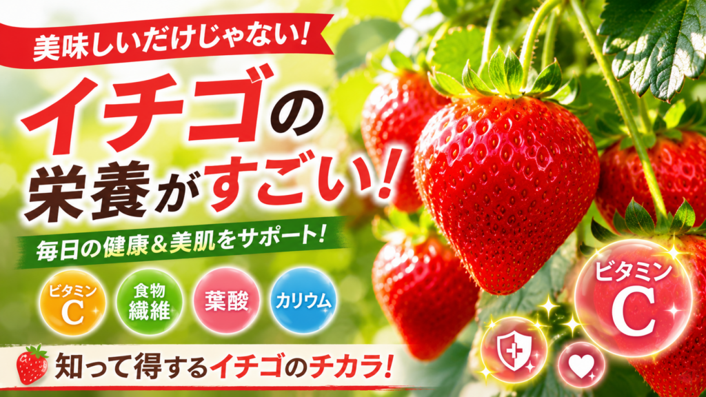 いちごのビタミンCと栄養成分を示すサムネイル画像
