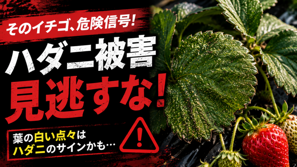 いちごの葉にハダニ被害が出ているようす